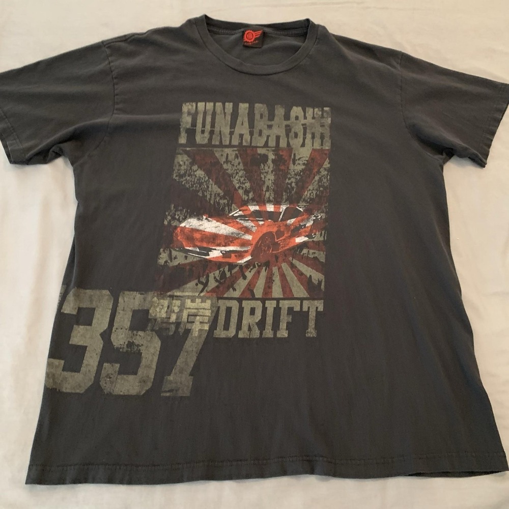 Vintage Mad Engine Shirt Mens Large Gray Funabashi 357 Japanese‎ Drift Car Y2K